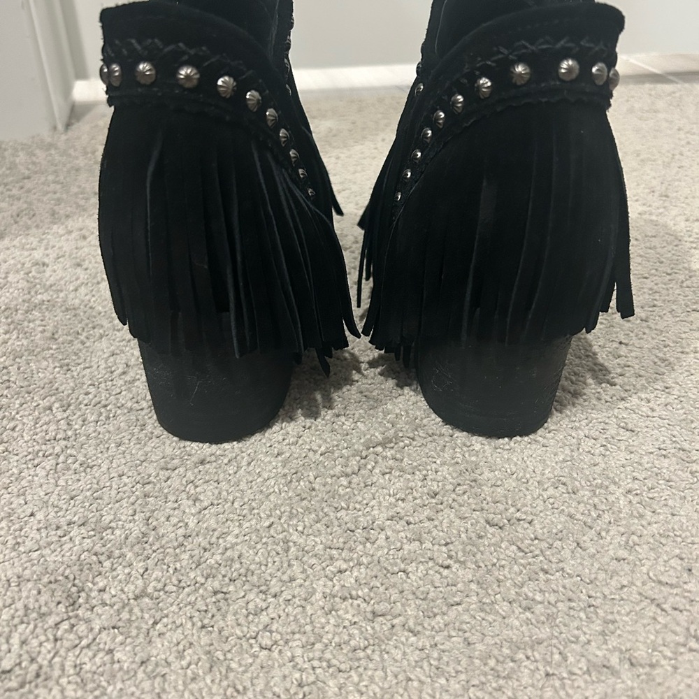 Trinity Ranch Black Fringe Ankle Boots - Picture 6 of 7